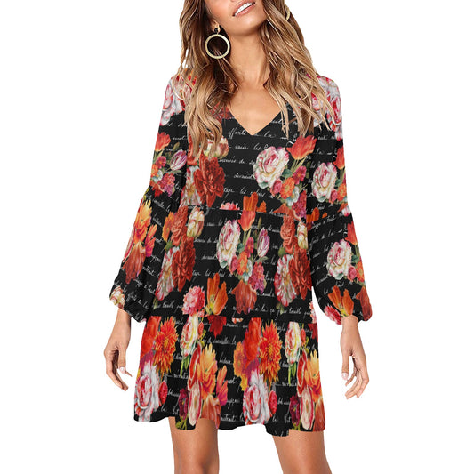 French Coral on Black Tiered Dress