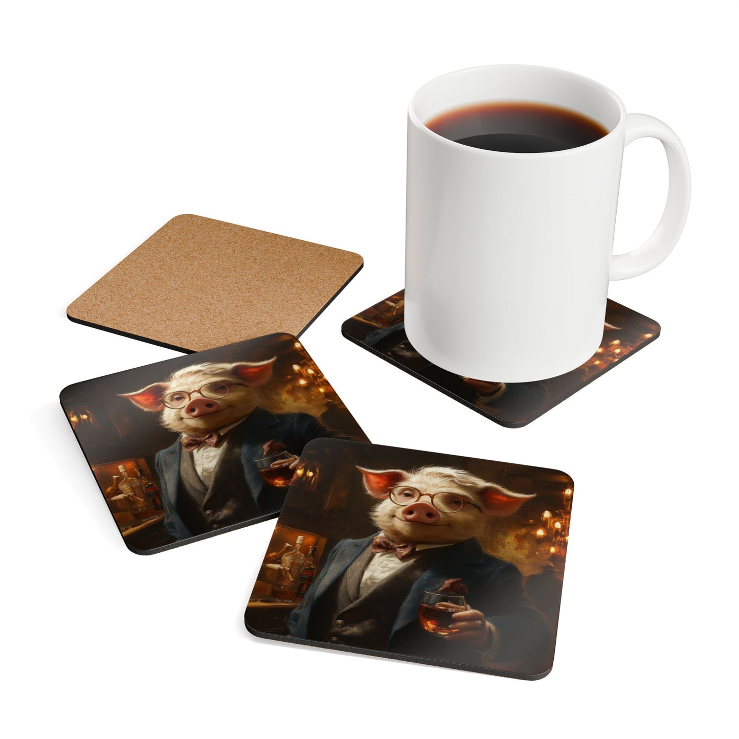 Gilbert Pig Corkwood Coaster Set