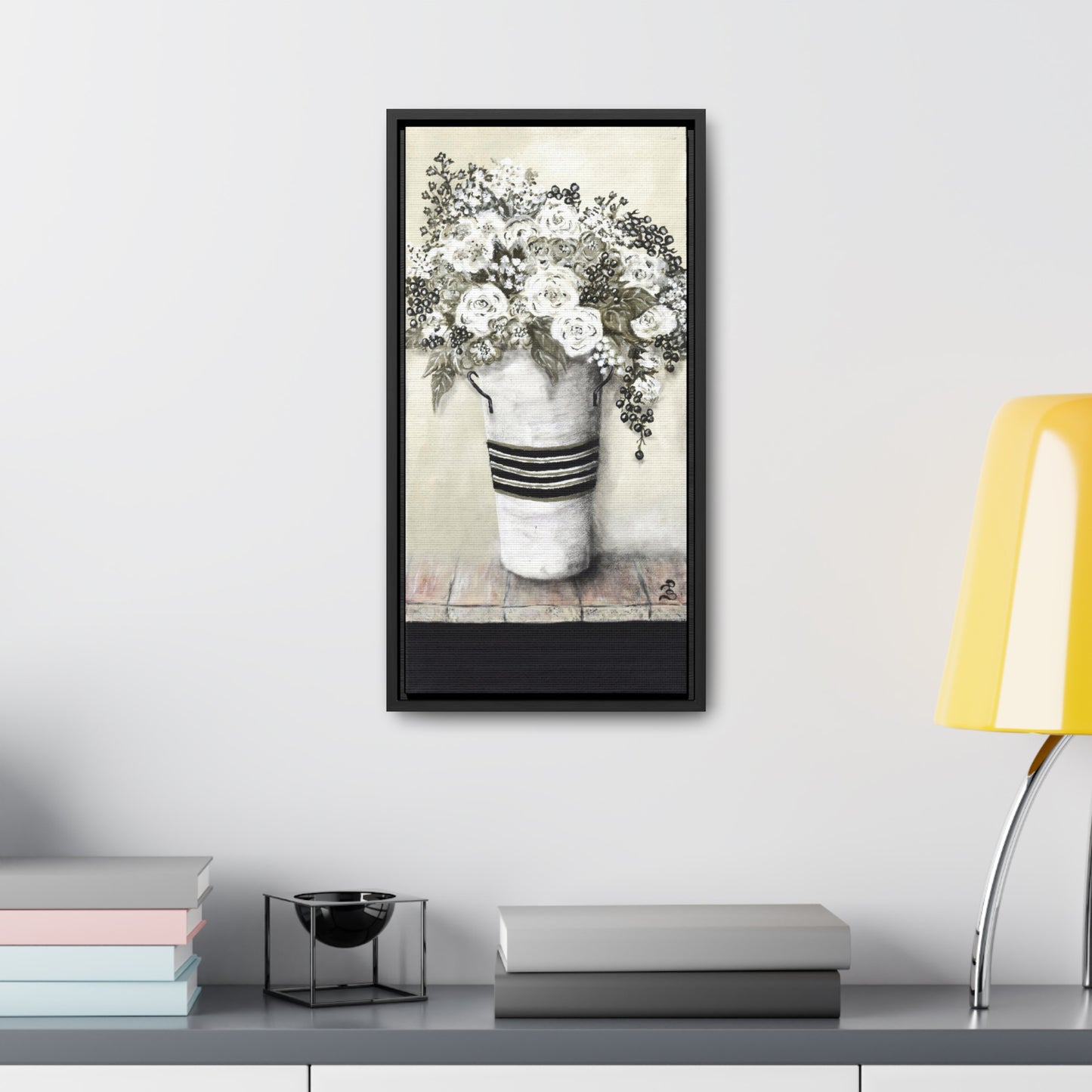 "Sage Berry Bouquet" wood framed canvas print