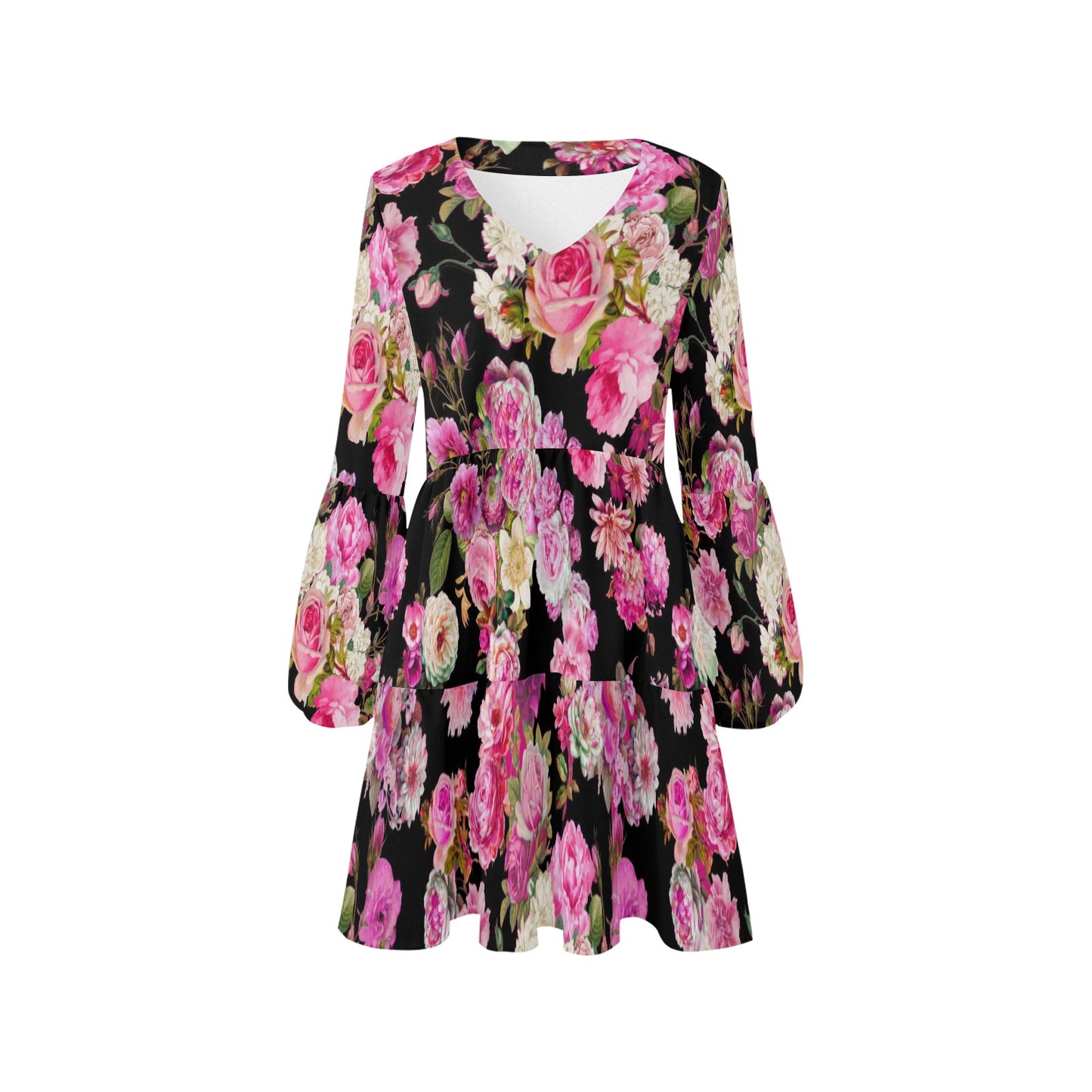 Showgirl Roses on Black Tiered Dress