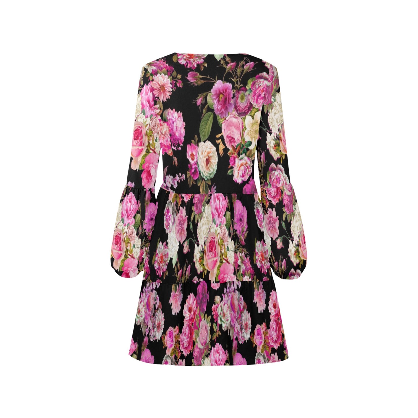 Showgirl Roses on Black Tiered Dress