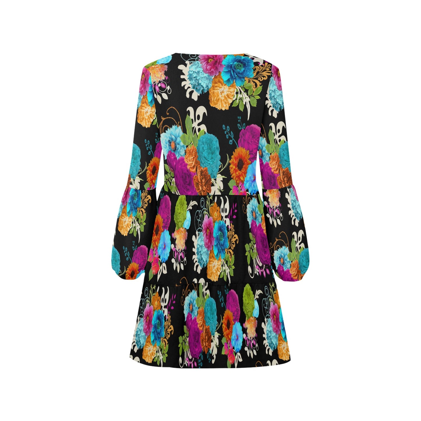 Helen's Floral on Black Tiered Dress