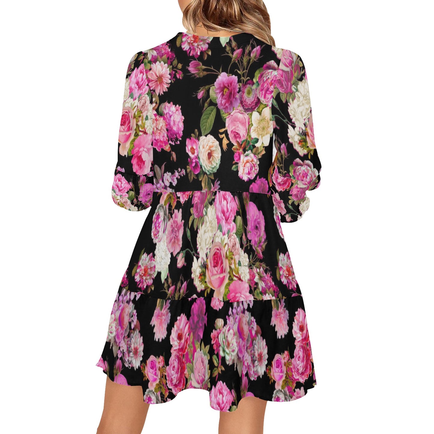 Showgirl Roses on Black Tiered Dress