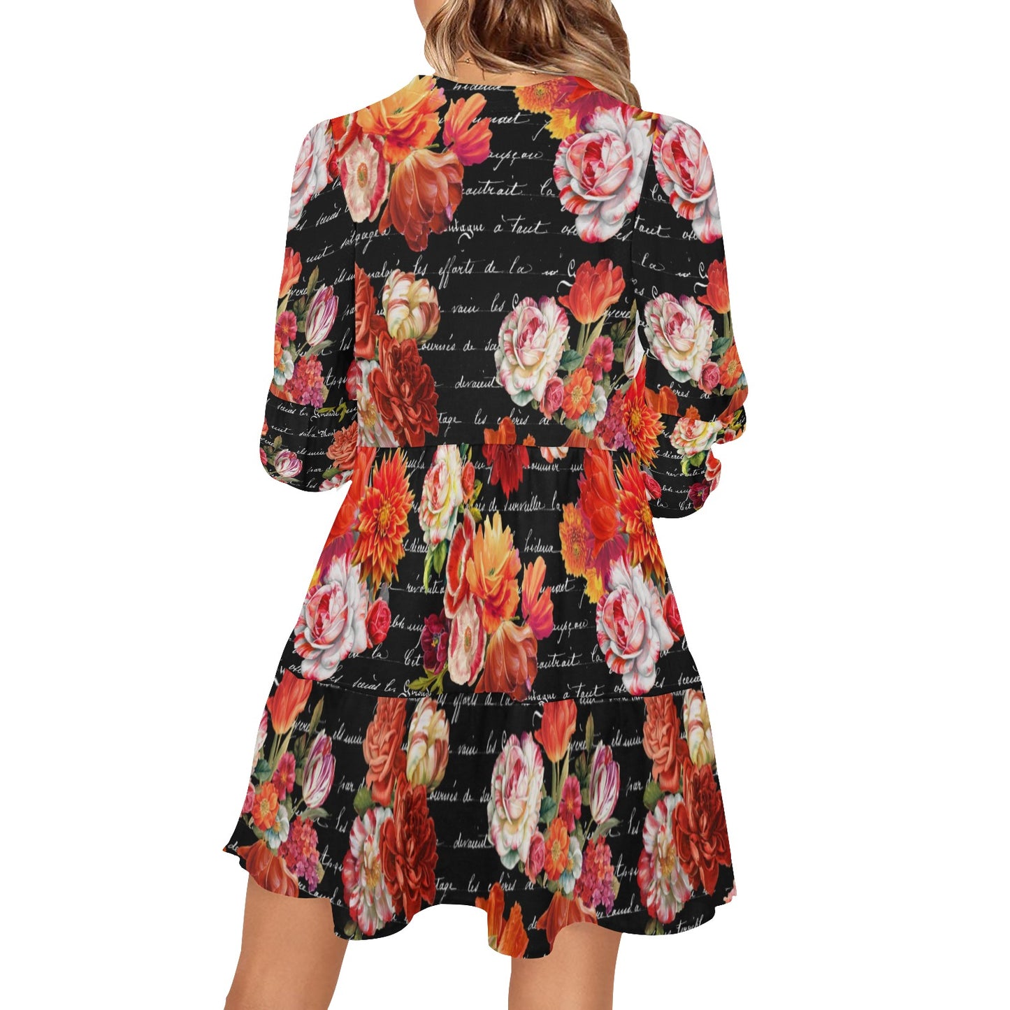 French Coral on Black Tiered Dress