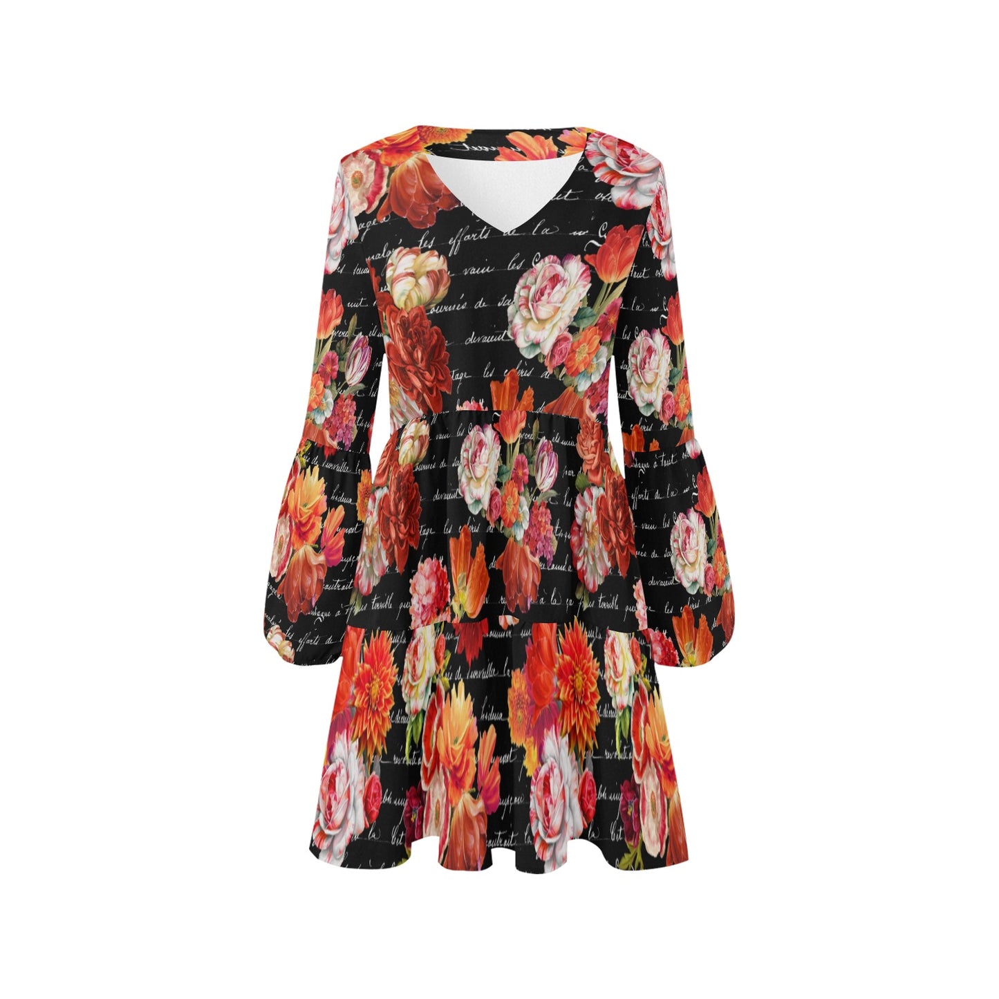 French Coral on Black Tiered Dress