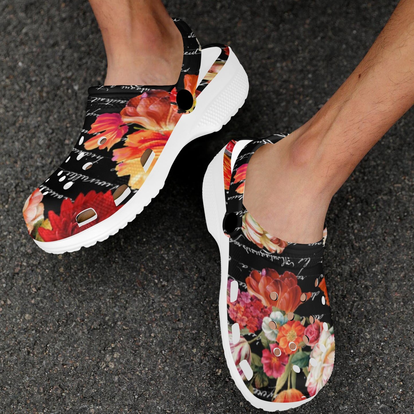 Coral Floral on Black Custom Clogs