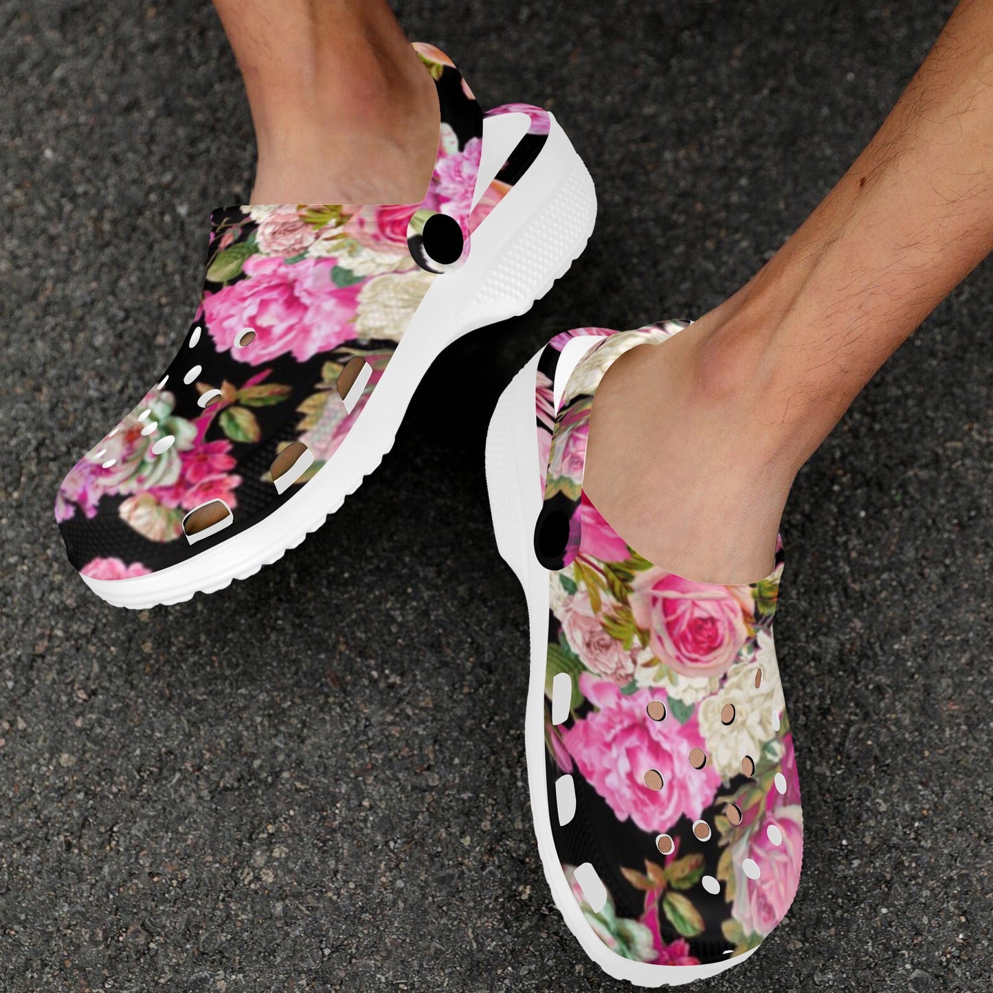 Showgirl Roses on Black Custom Clogs