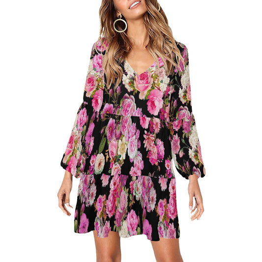 Showgirl Roses on Black Tiered Dress