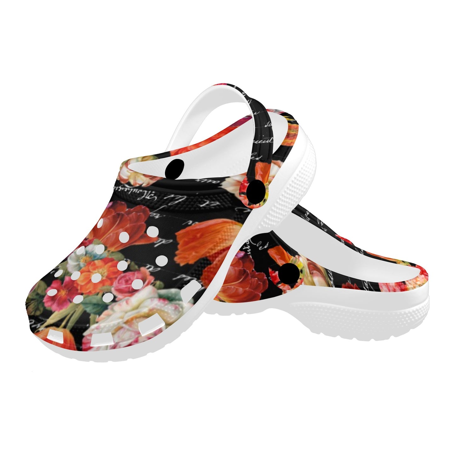 Coral Floral on Black Custom Clogs