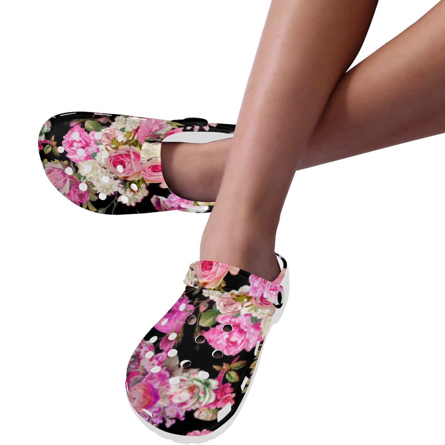 Showgirl Roses on Black Custom Clogs