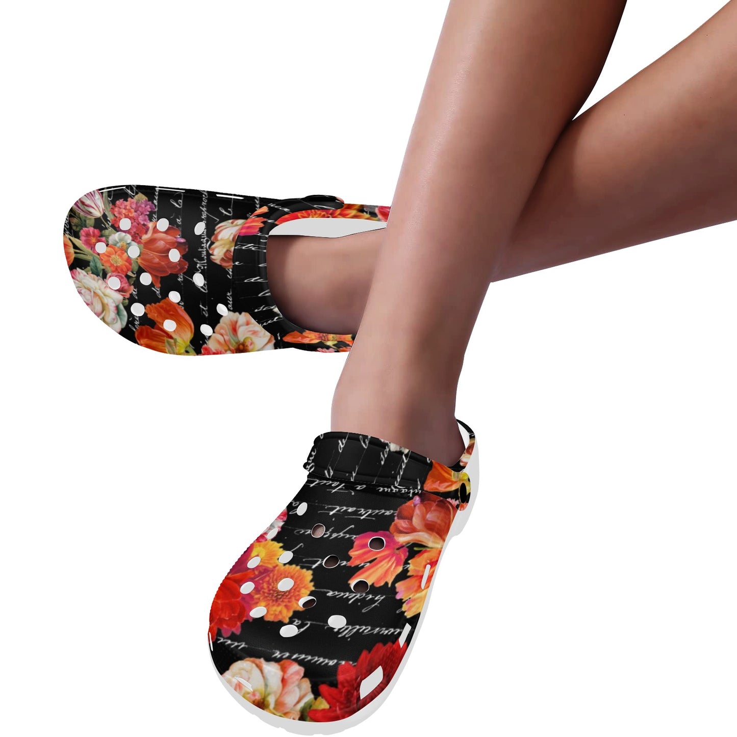 Coral Floral on Black Custom Clogs