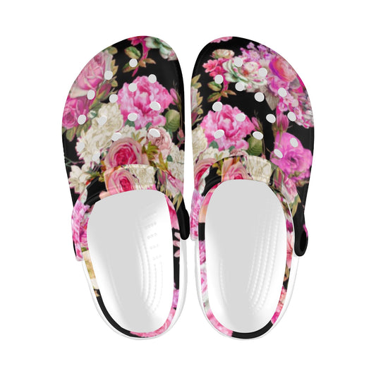 Showgirl Roses on Black Custom Clogs