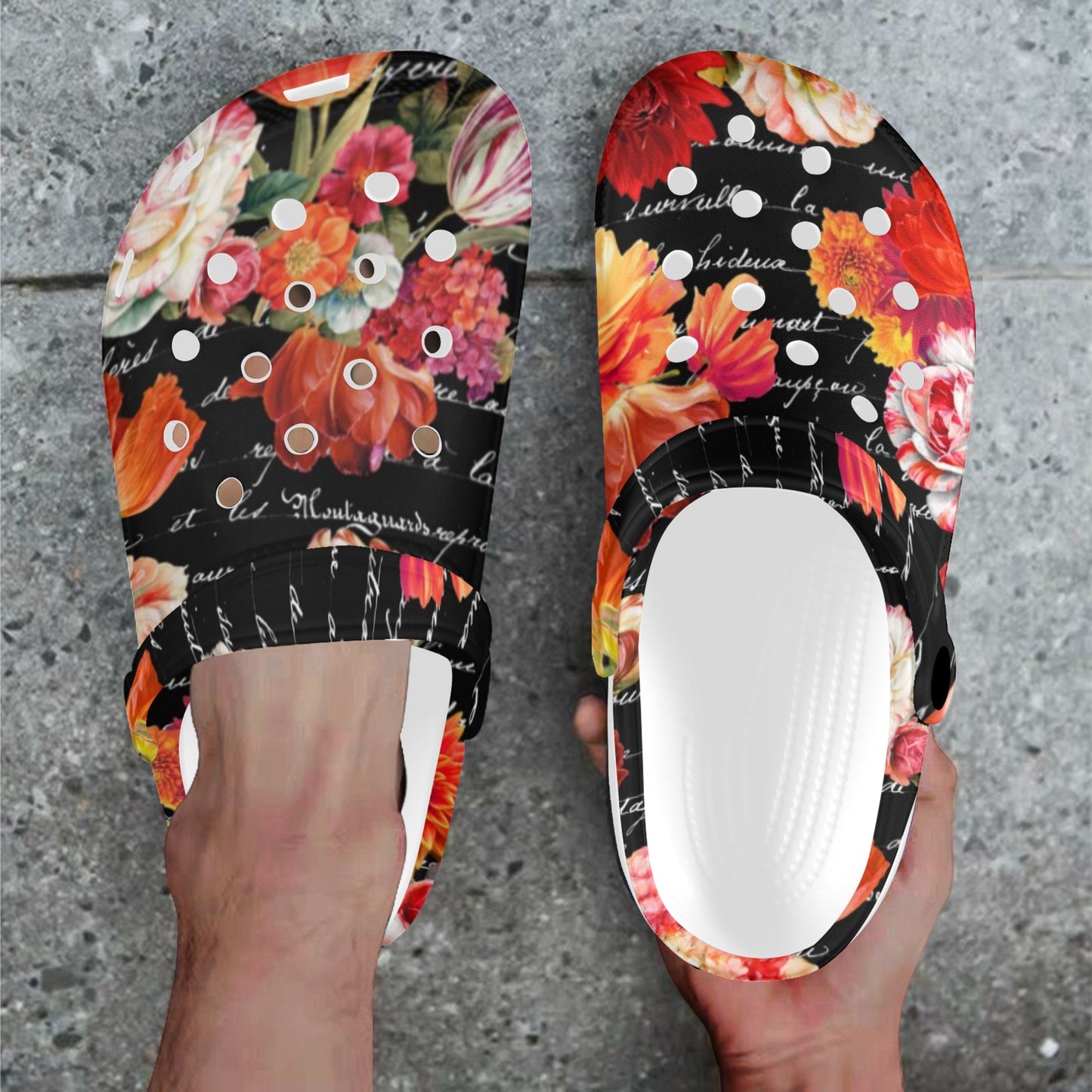 Coral Floral on Black Custom Clogs