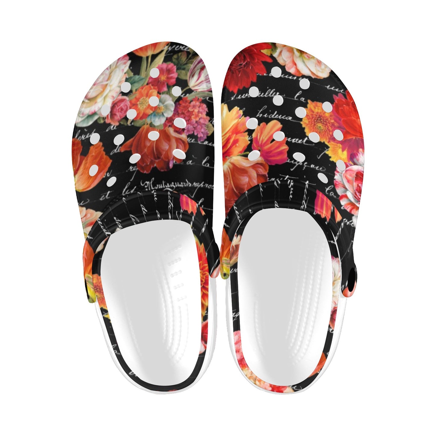 Coral Floral on Black Custom Clogs
