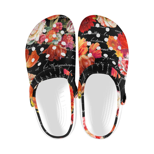 Coral Floral on Black Custom Clogs