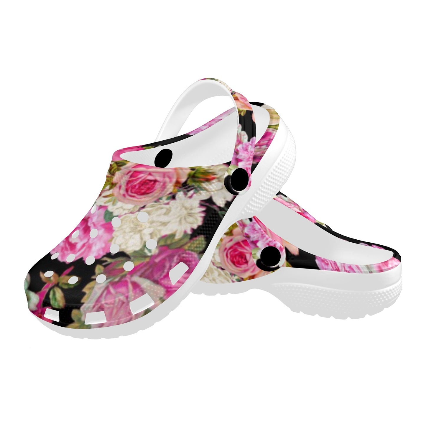 Showgirl Roses on Black Custom Clogs