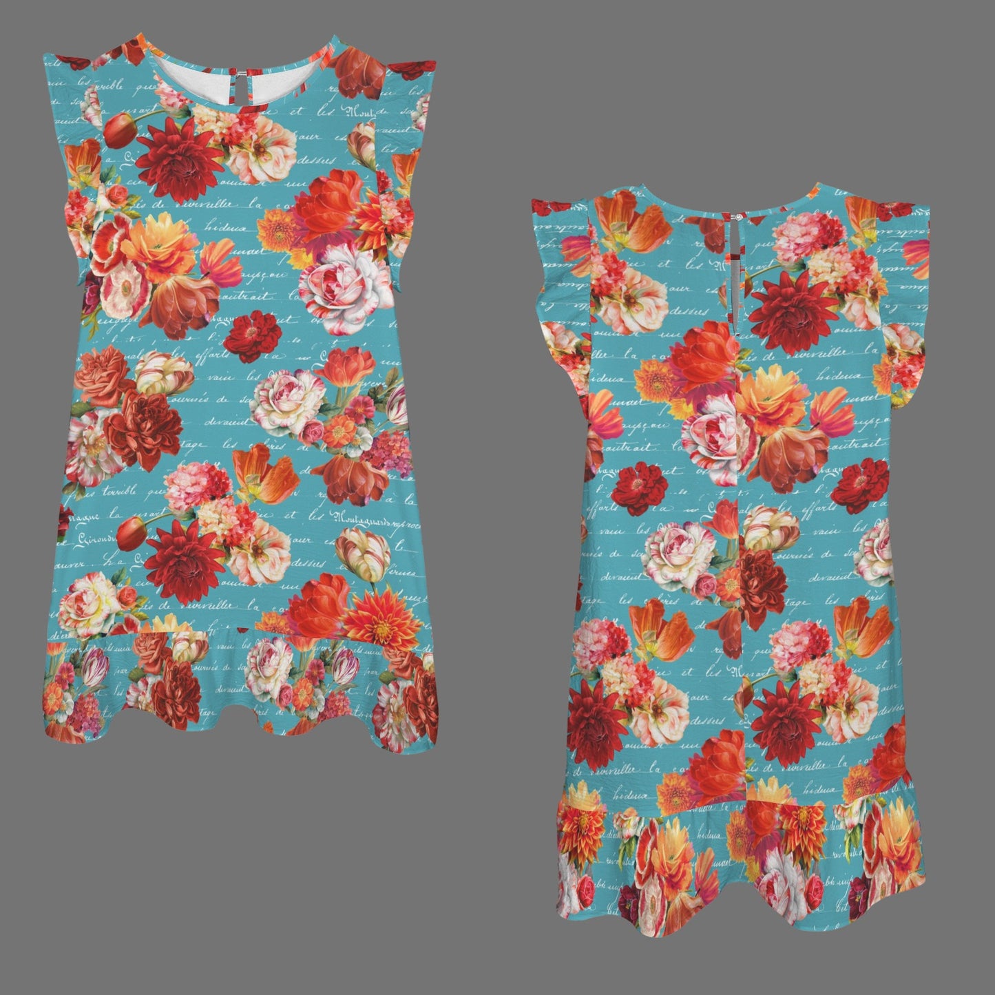 Coral Floral on Teal