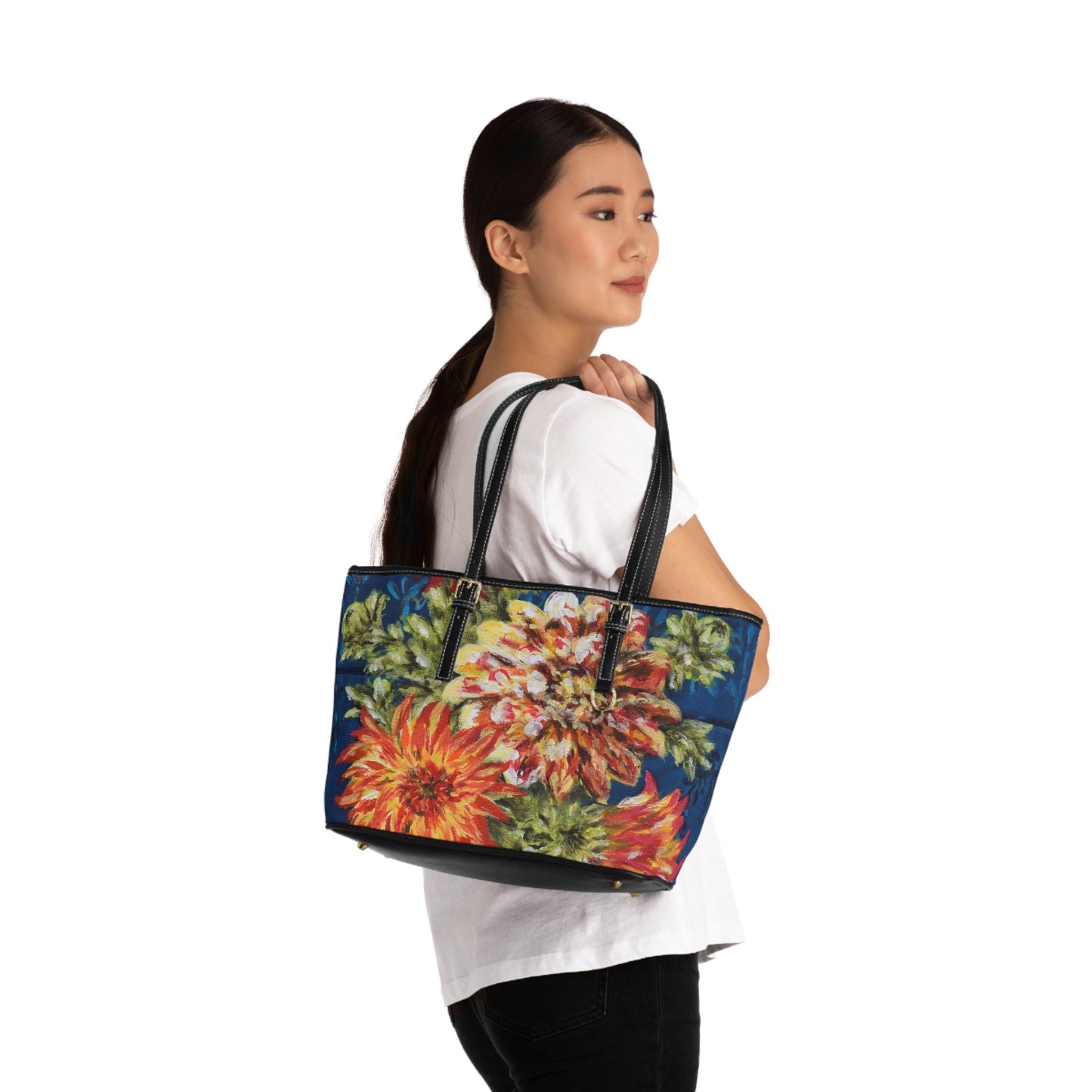 "Dahlias on Blue" Shoulder Bag