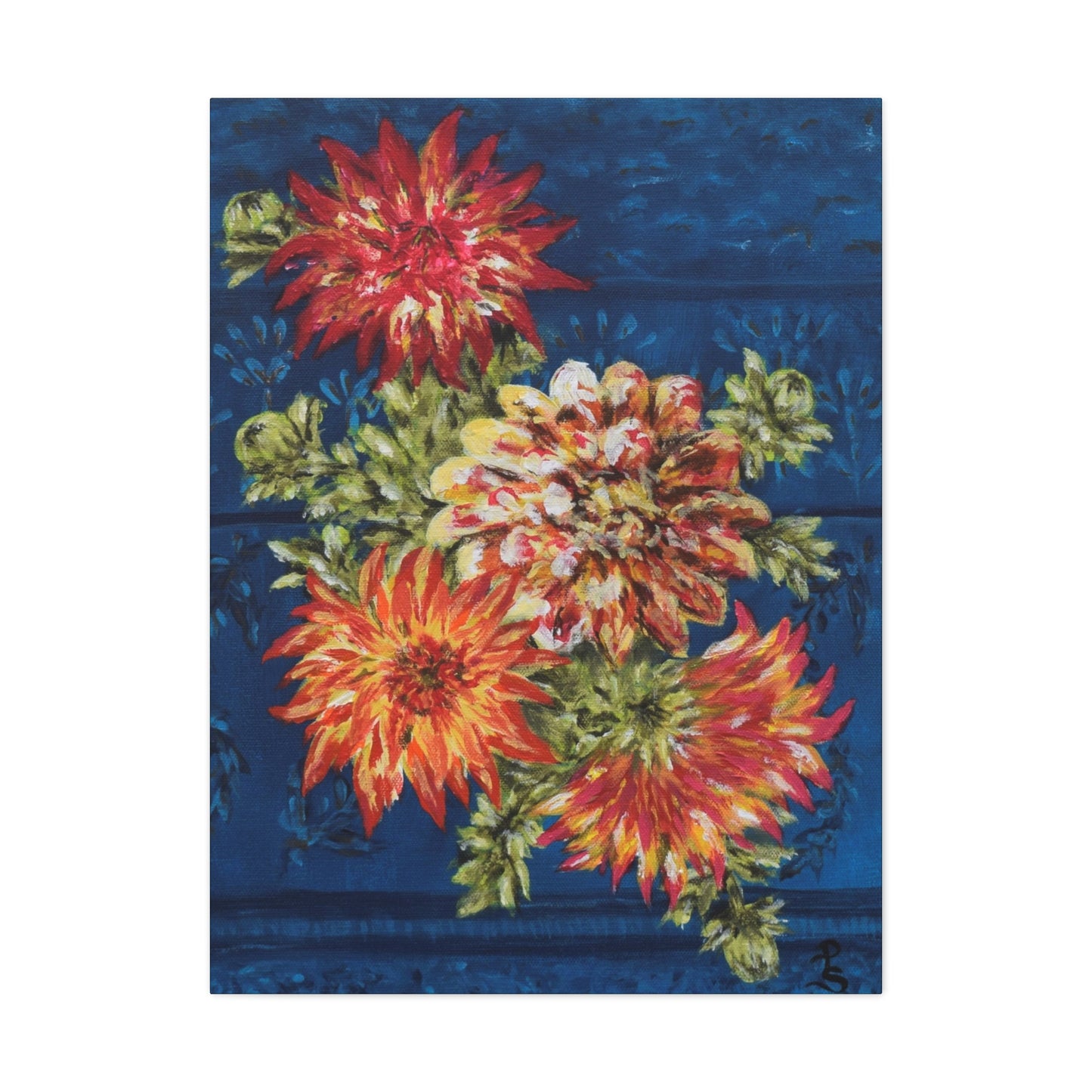 "Dahlias on Blue" Canvas Gallery Wraps