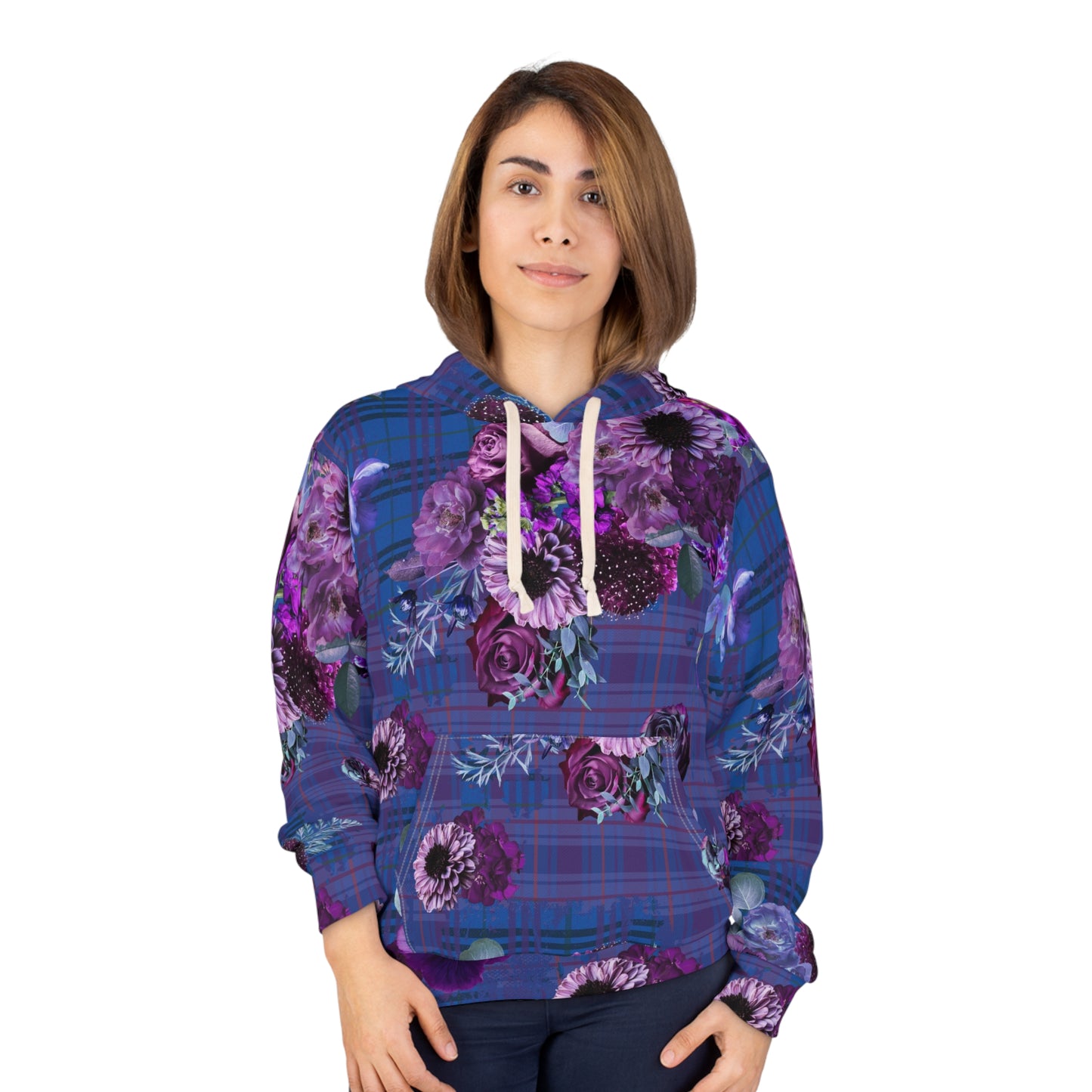 Plum Floral Plaid Pullover Hoodie