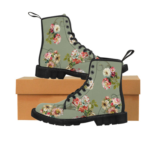 Vintage Roses on Sage Women's Canvas Boots