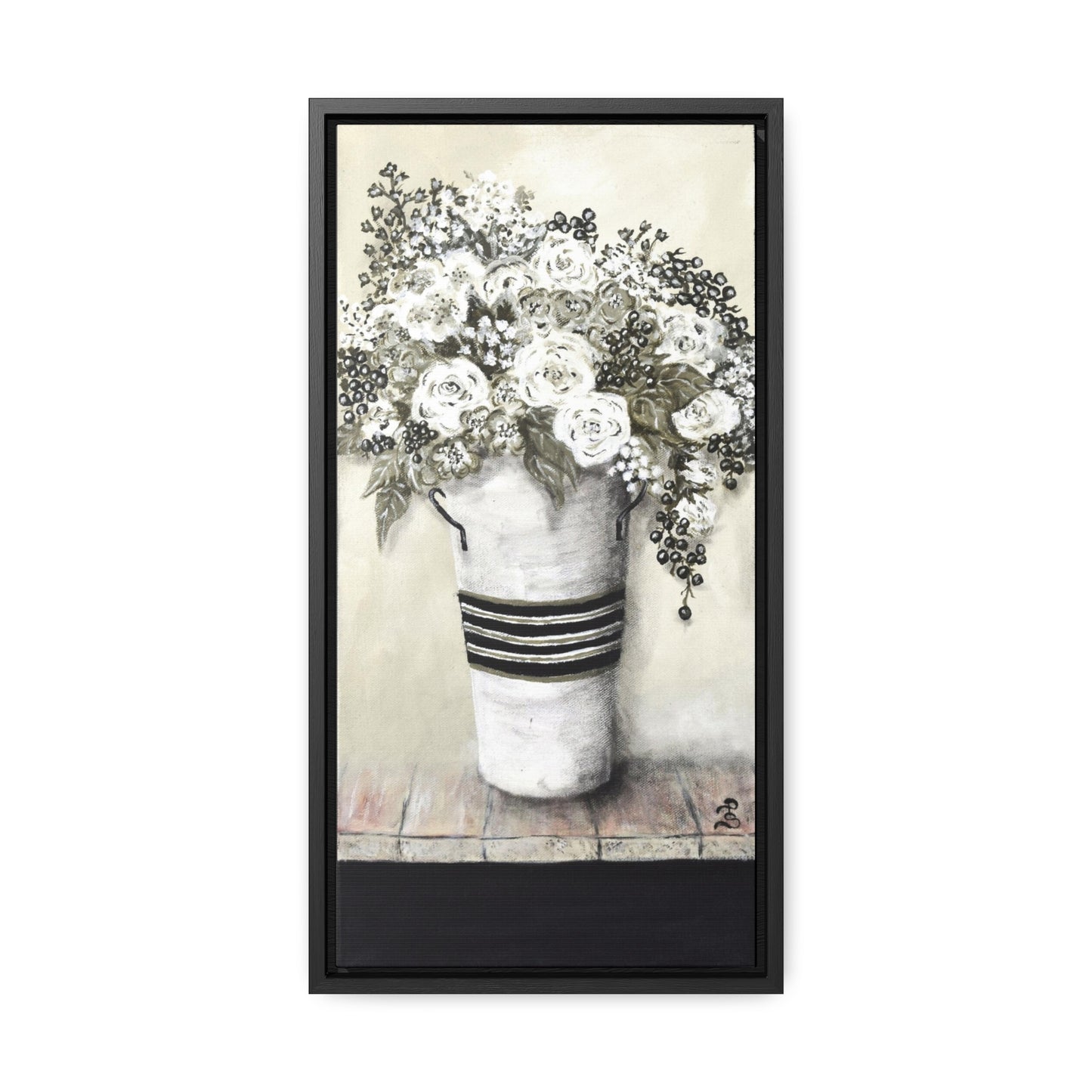 "Sage Berry Bouquet" wood framed canvas print