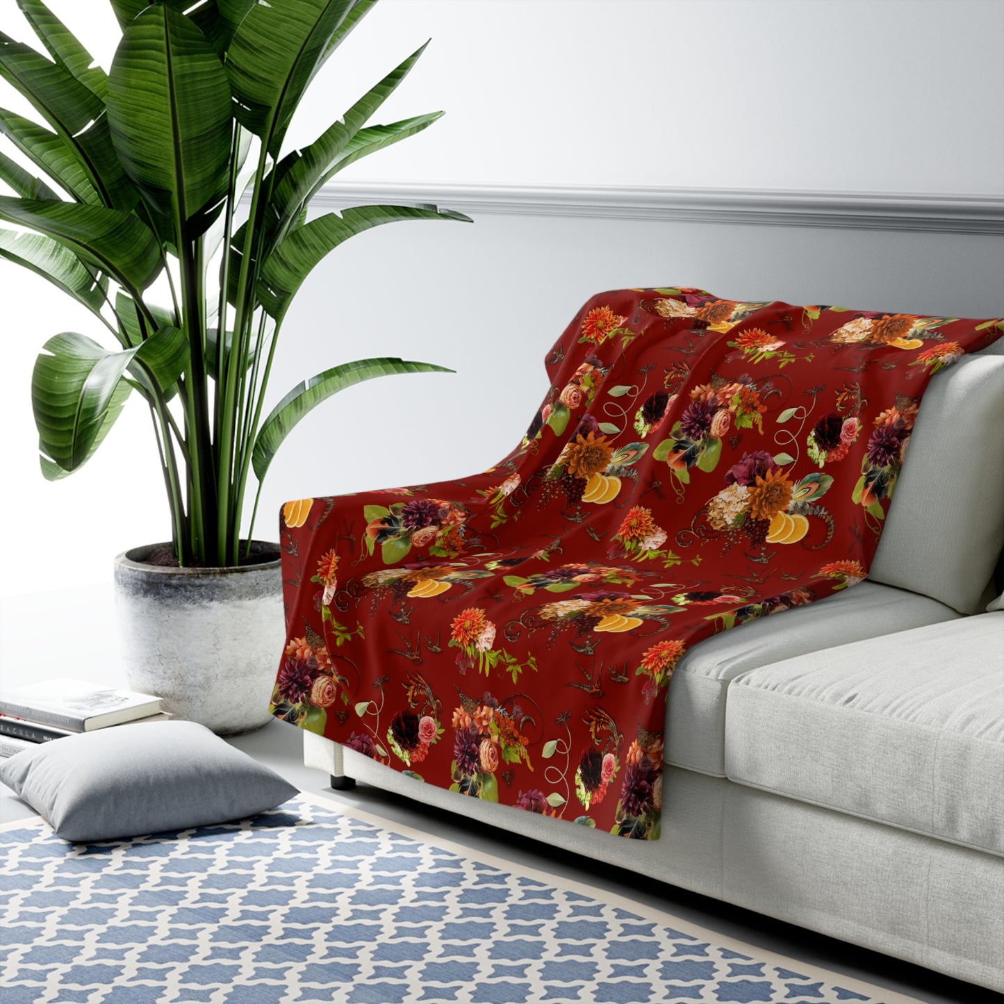 Garnet Floral Sherpa Fleece Blanket