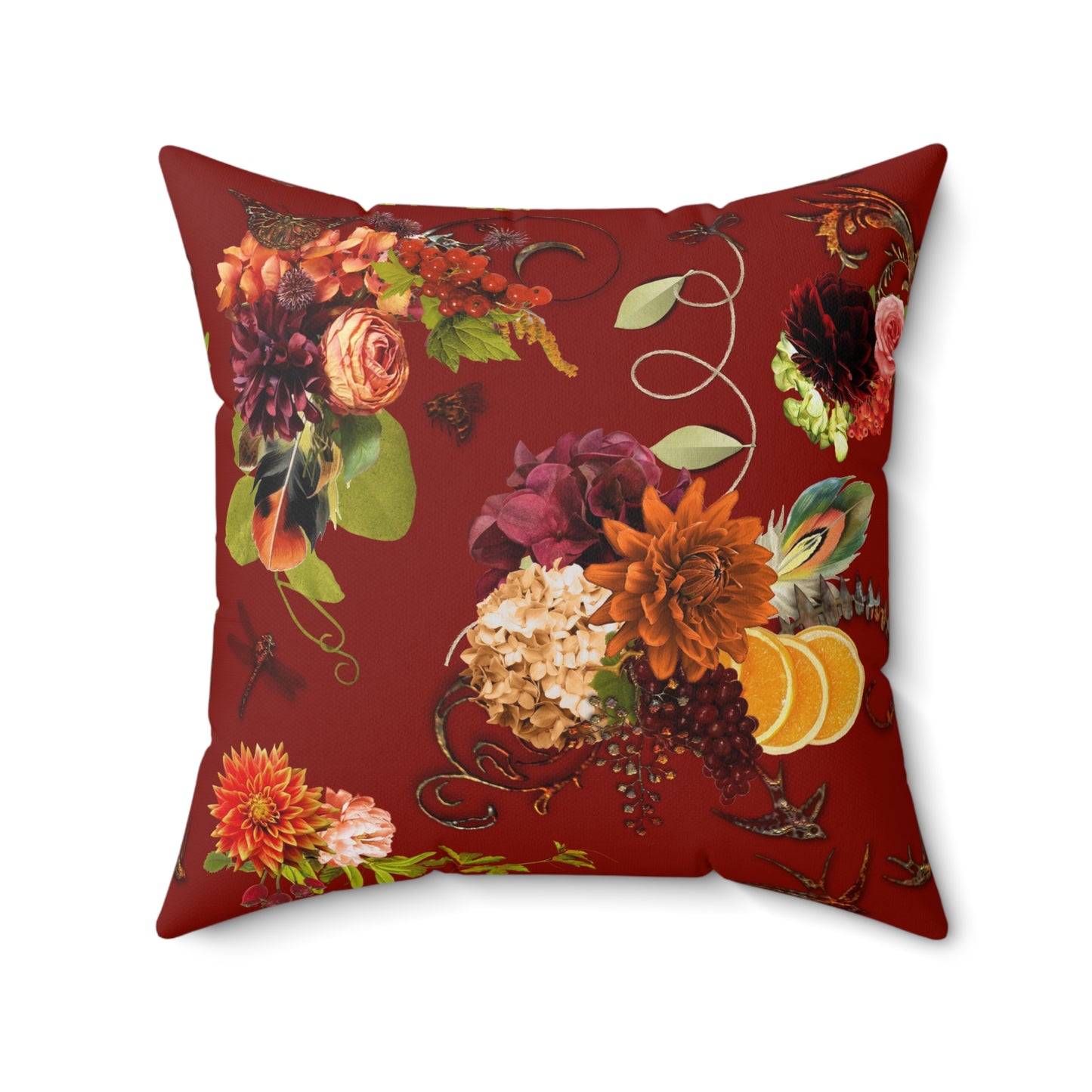 Garnet Floral Faux Suede Pillow