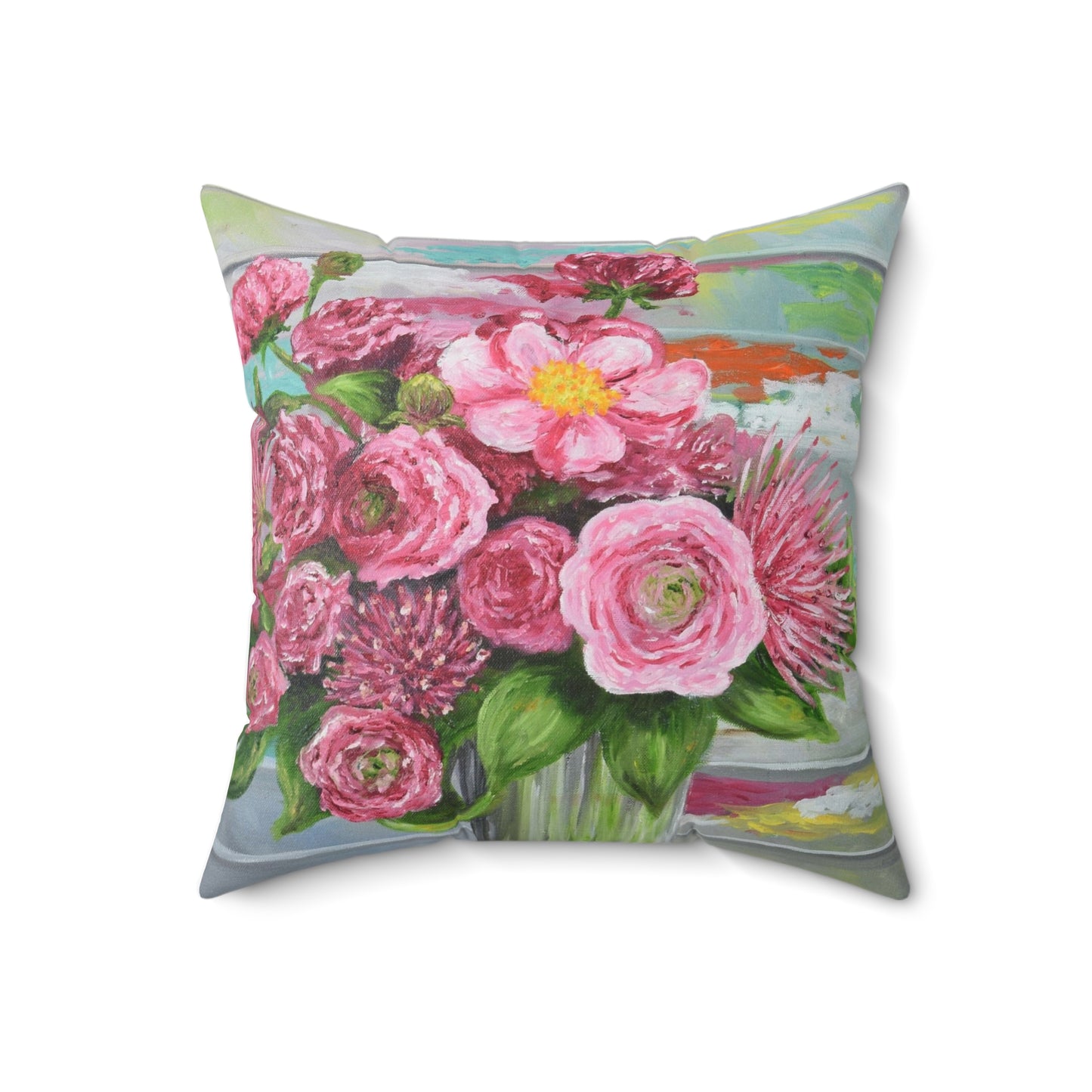 "Bouquet in Pink" Faux Suede Throw Pillow