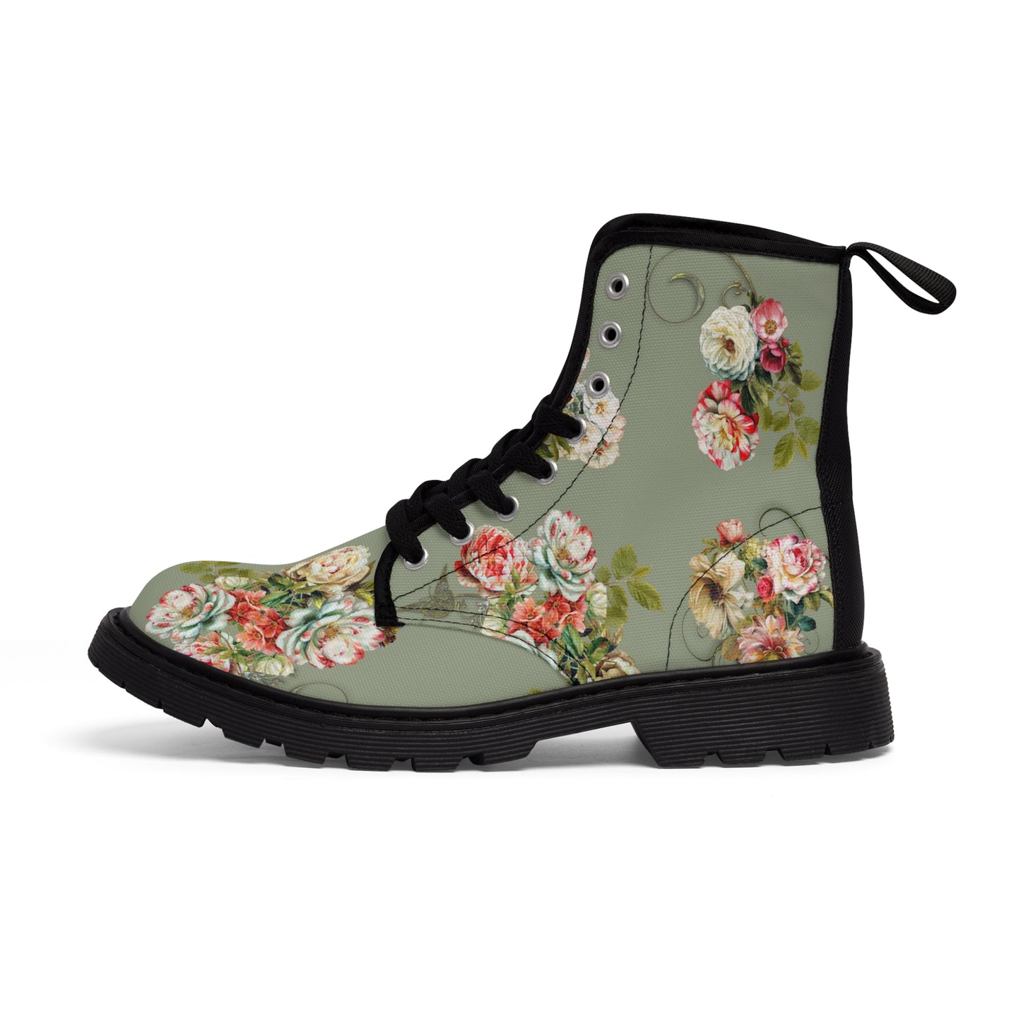 Vintage Roses on Sage Women's Canvas Boots