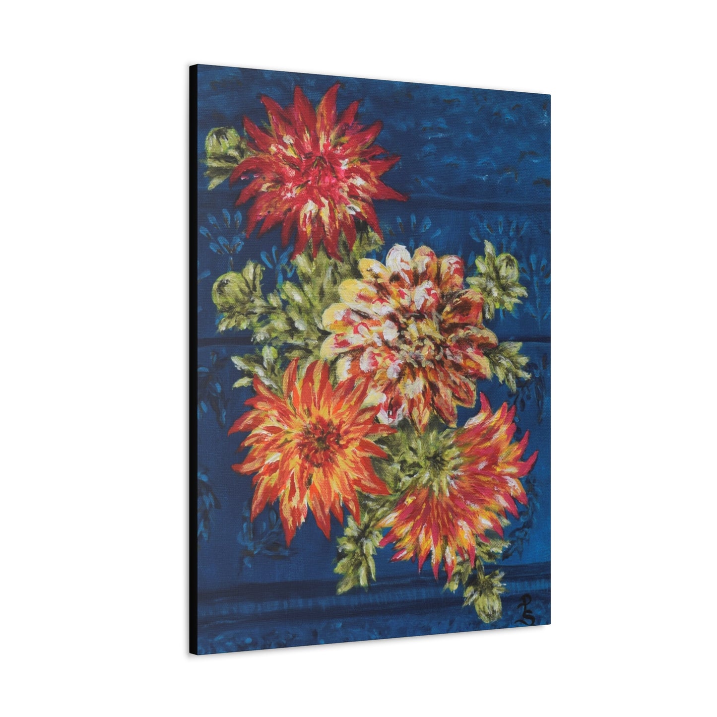 "Dahlias on Blue" Canvas Gallery Wraps