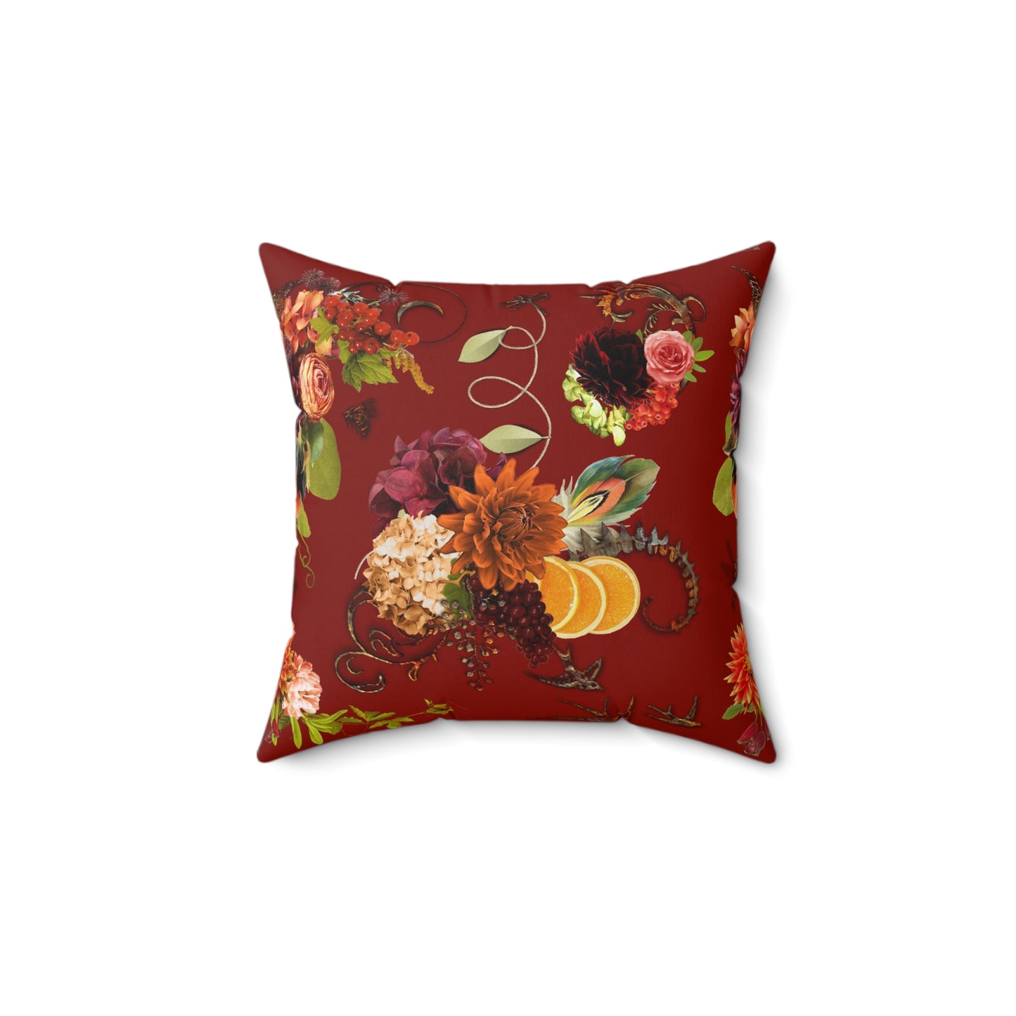 Garnet Floral Faux Suede Pillow