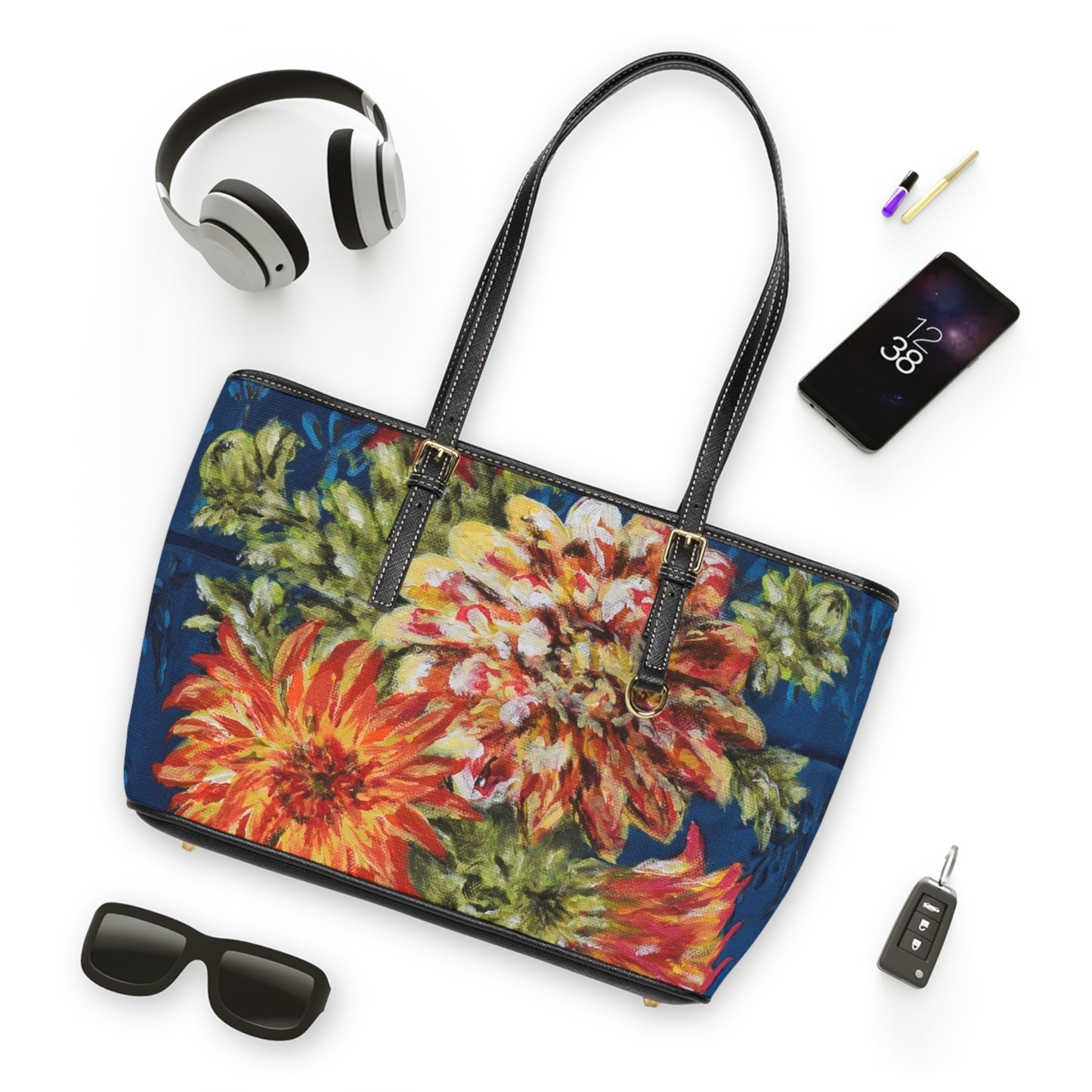 "Dahlias on Blue" Shoulder Bag