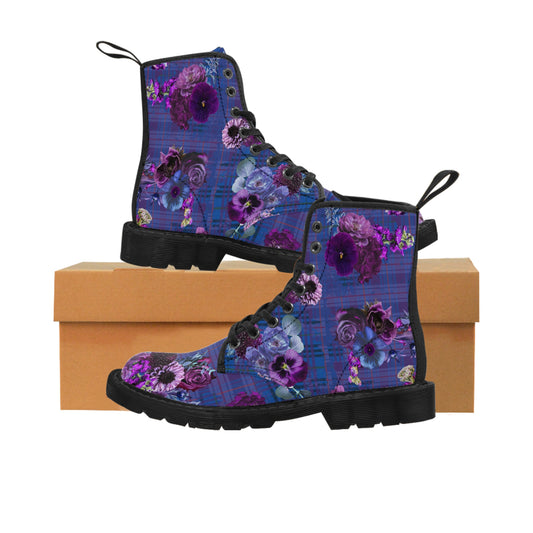 Plum Floral Plaid Women's Canvas Boots