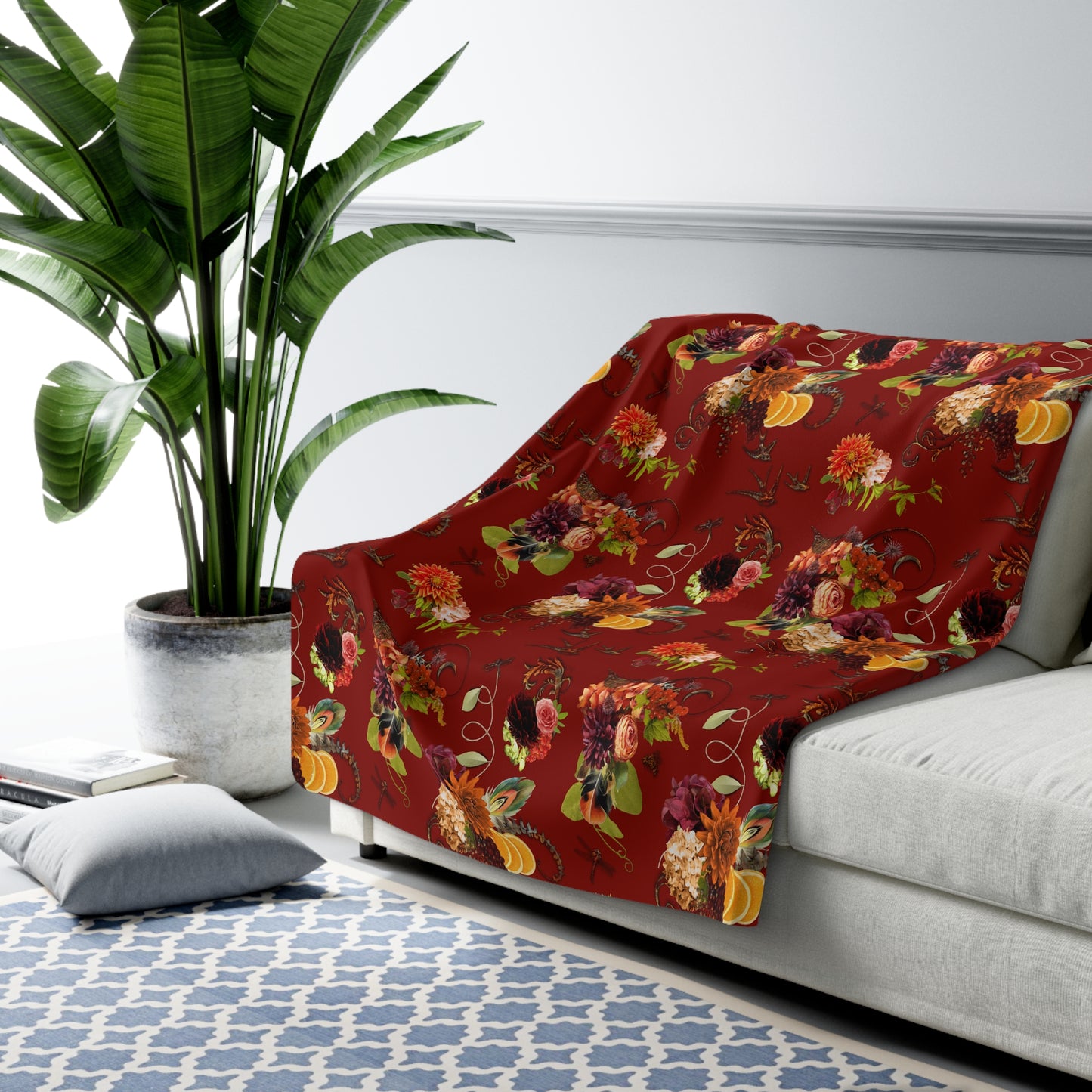 Garnet Floral Sherpa Fleece Blanket