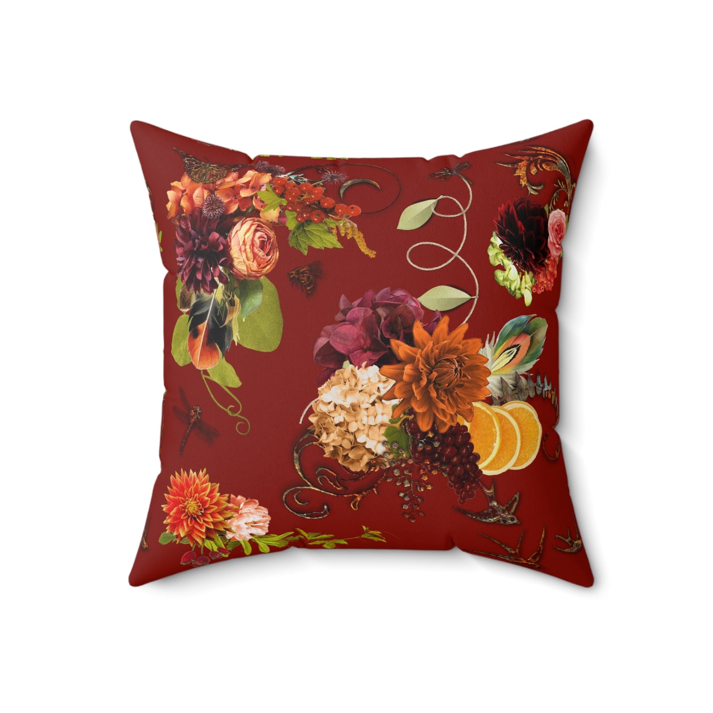 Garnet Floral Faux Suede Pillow