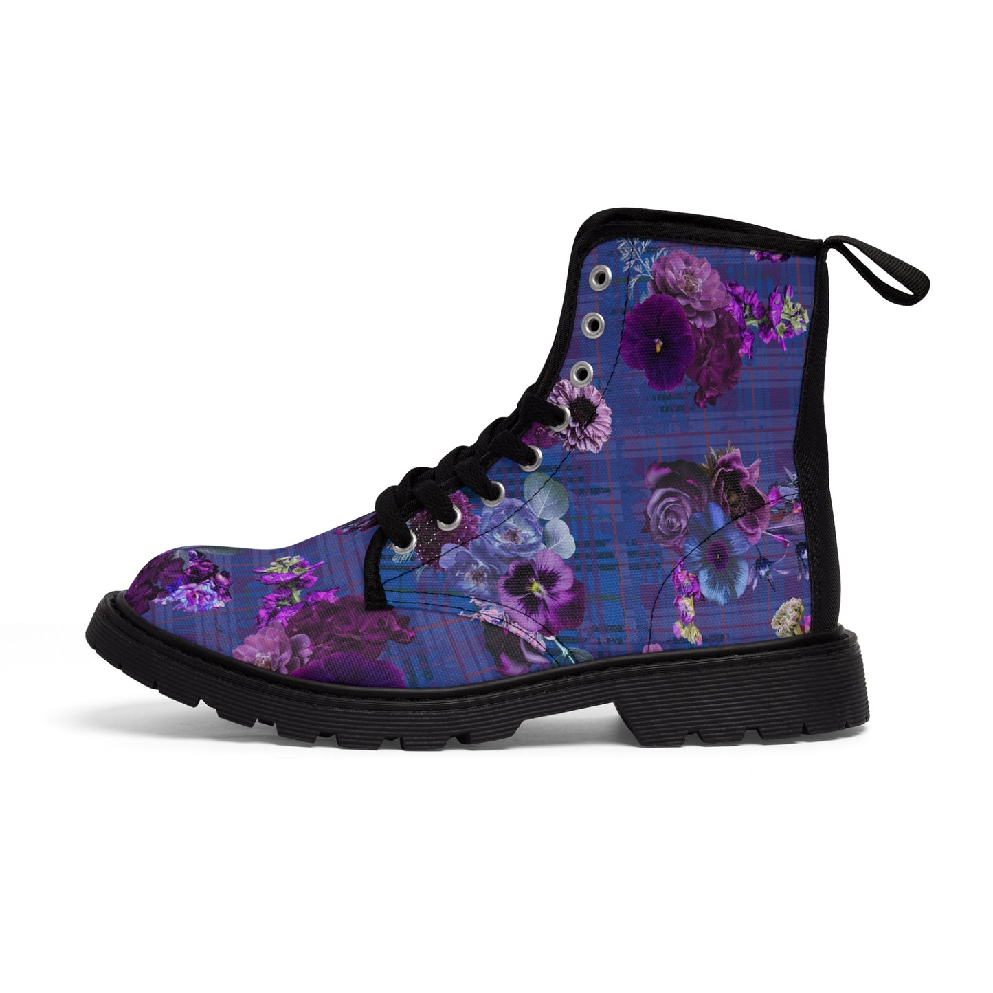 Plum Floral Plaid Women's Canvas Boots