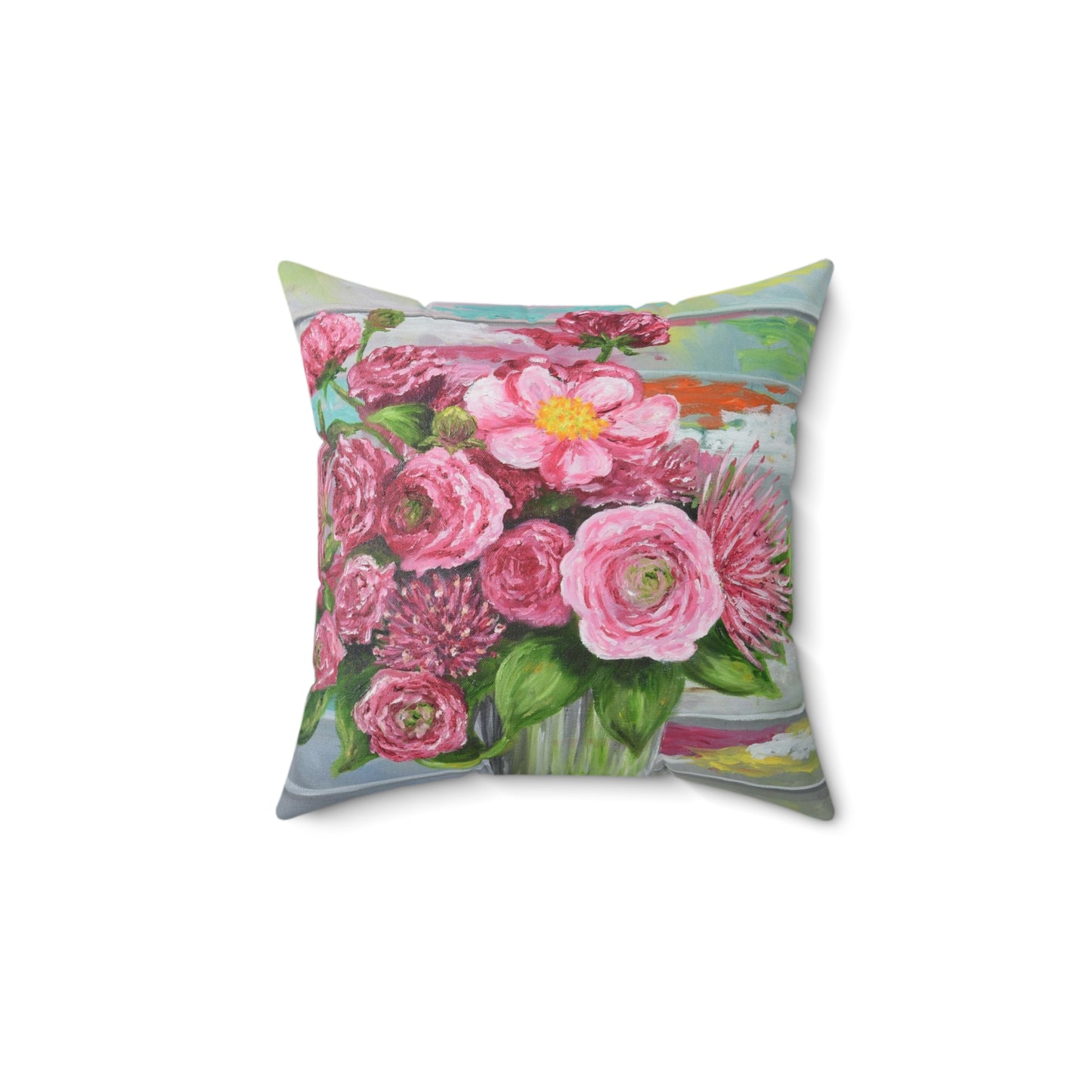 "Bouquet in Pink" Faux Suede Throw Pillow