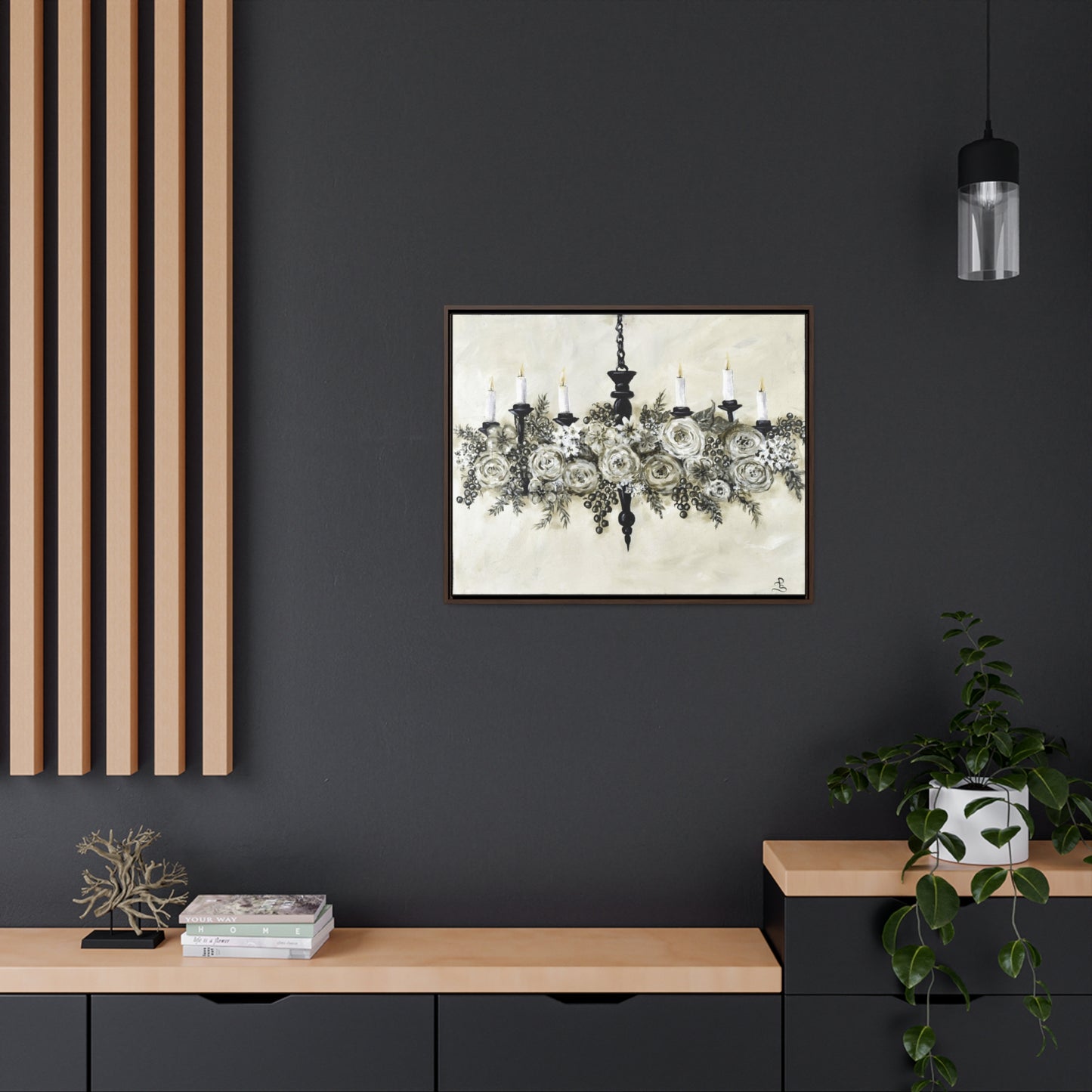 "Chandelier Garland" wood framed canvas print