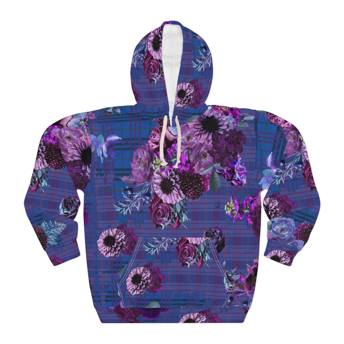 Plum Floral Plaid Pullover Hoodie