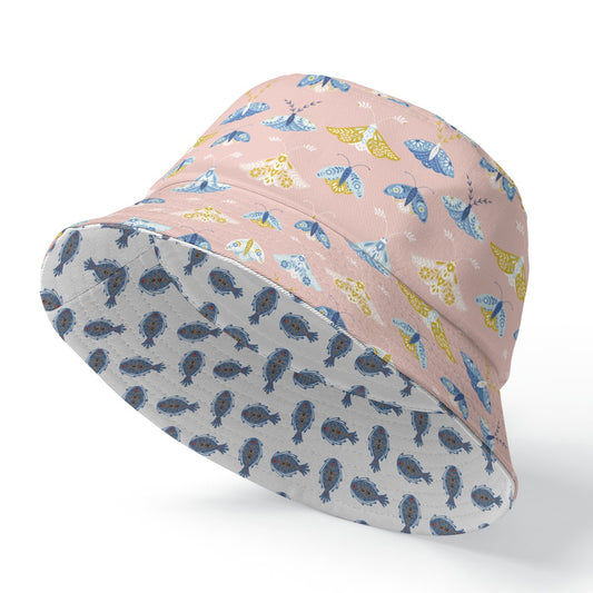 Pink Moths Reversible Bucket Hat