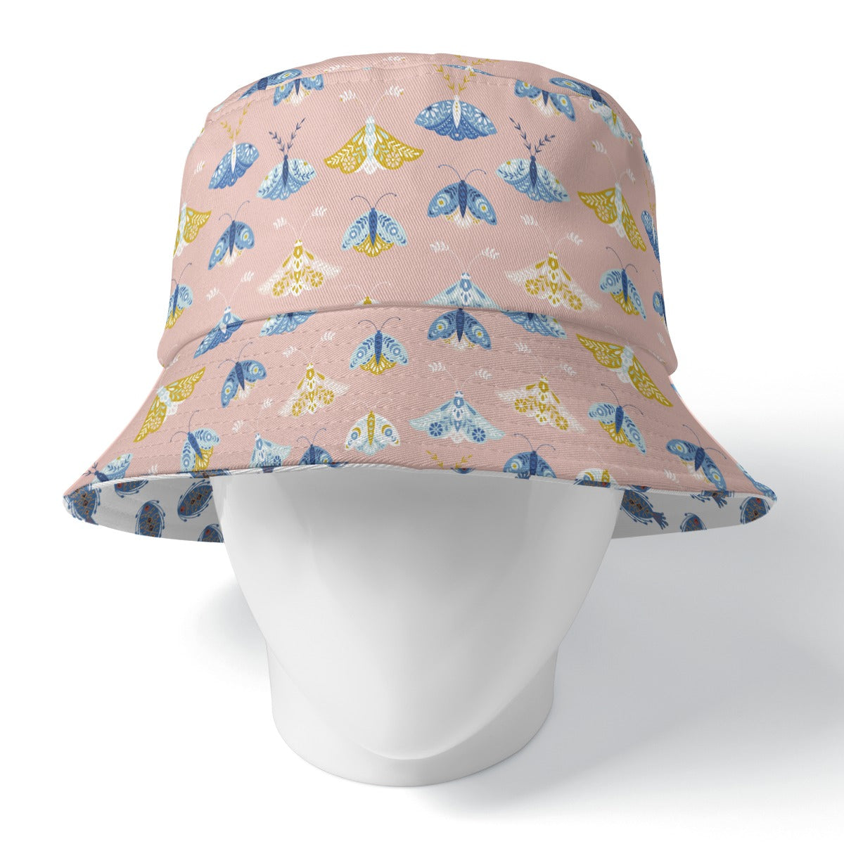 Pink Moths Reversible Bucket Hat