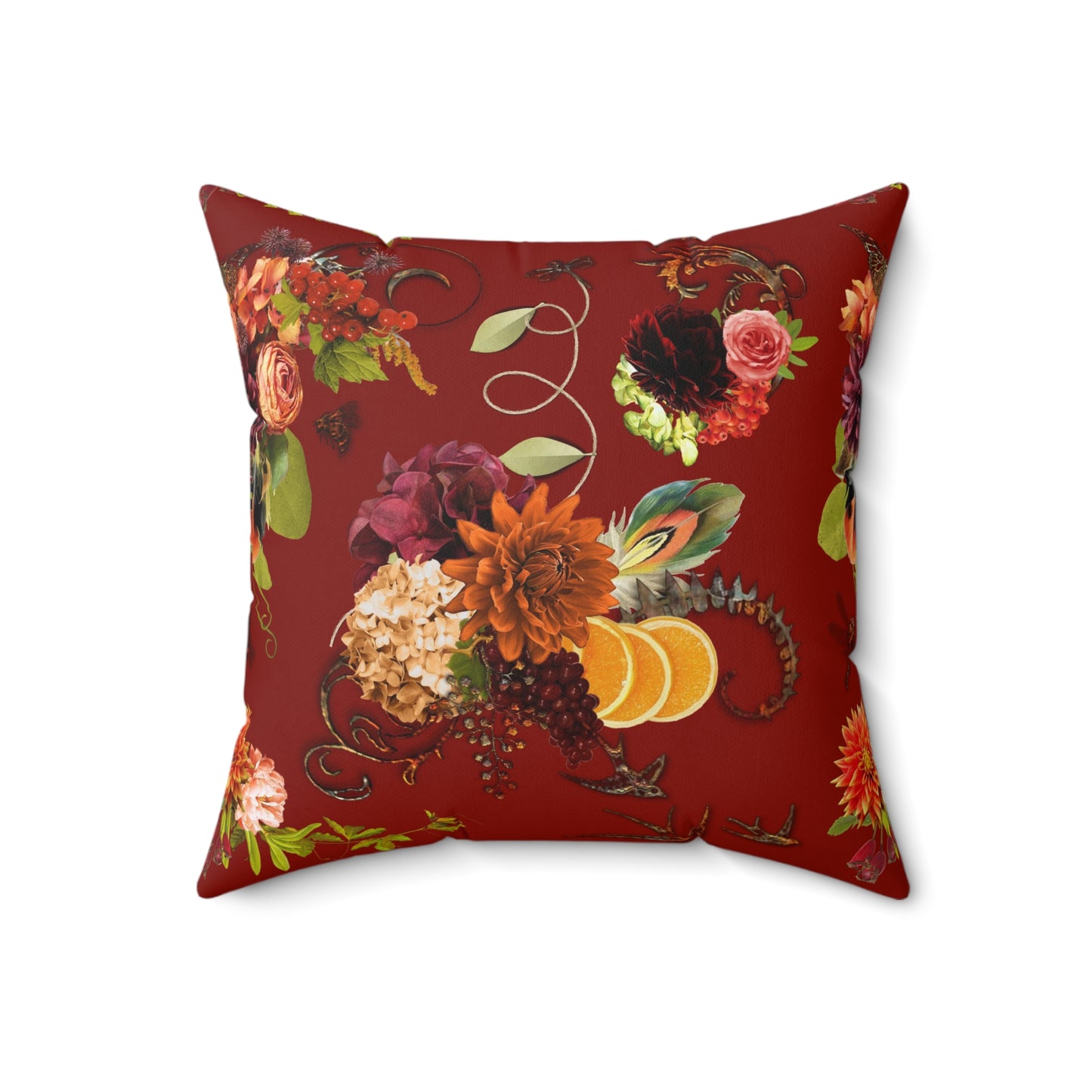 Garnet Floral Faux Suede Pillow