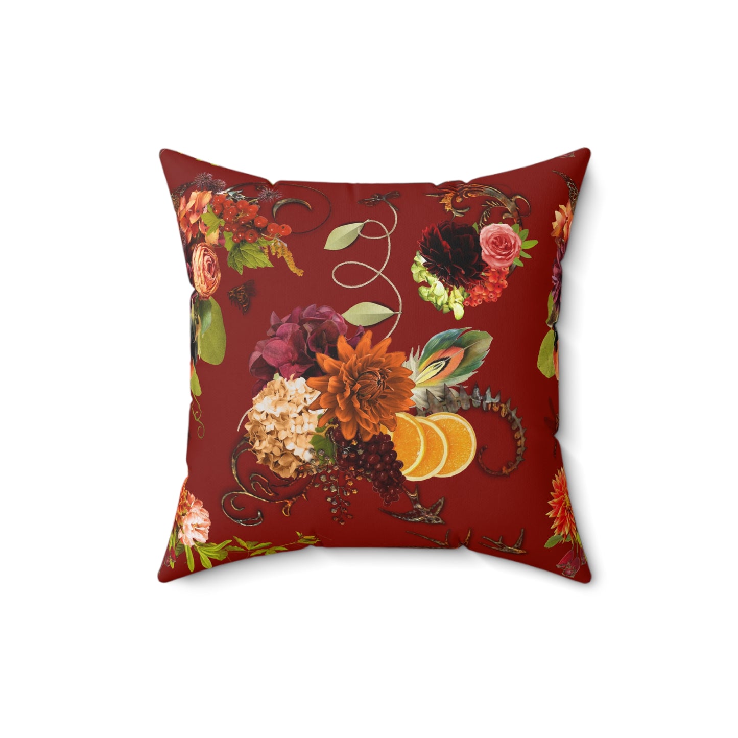 Garnet Floral Faux Suede Pillow