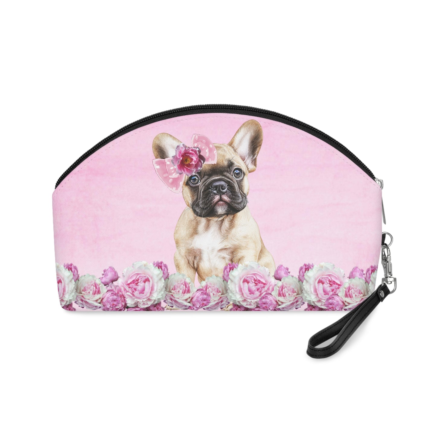 Pink Petal Frenchie Makeup Bag