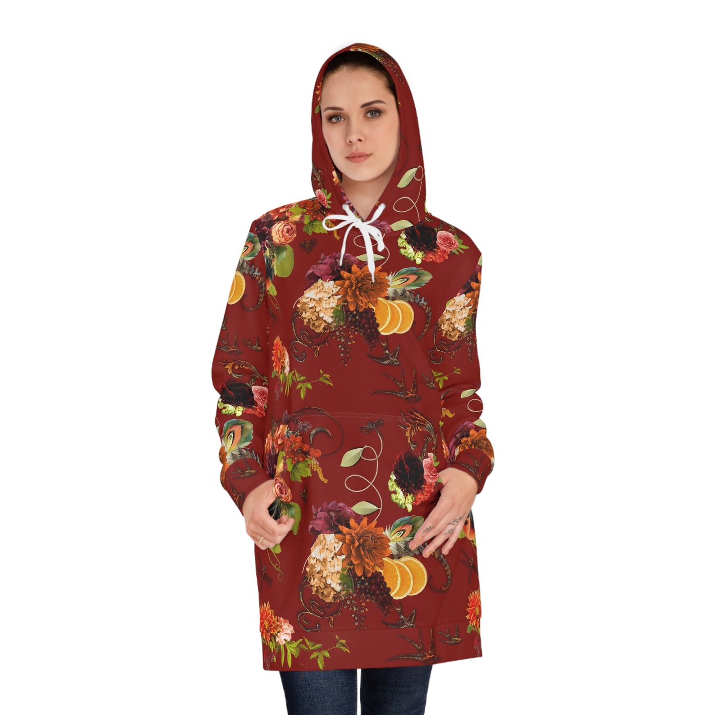 Garnet Floral Women's Hoodie Dress