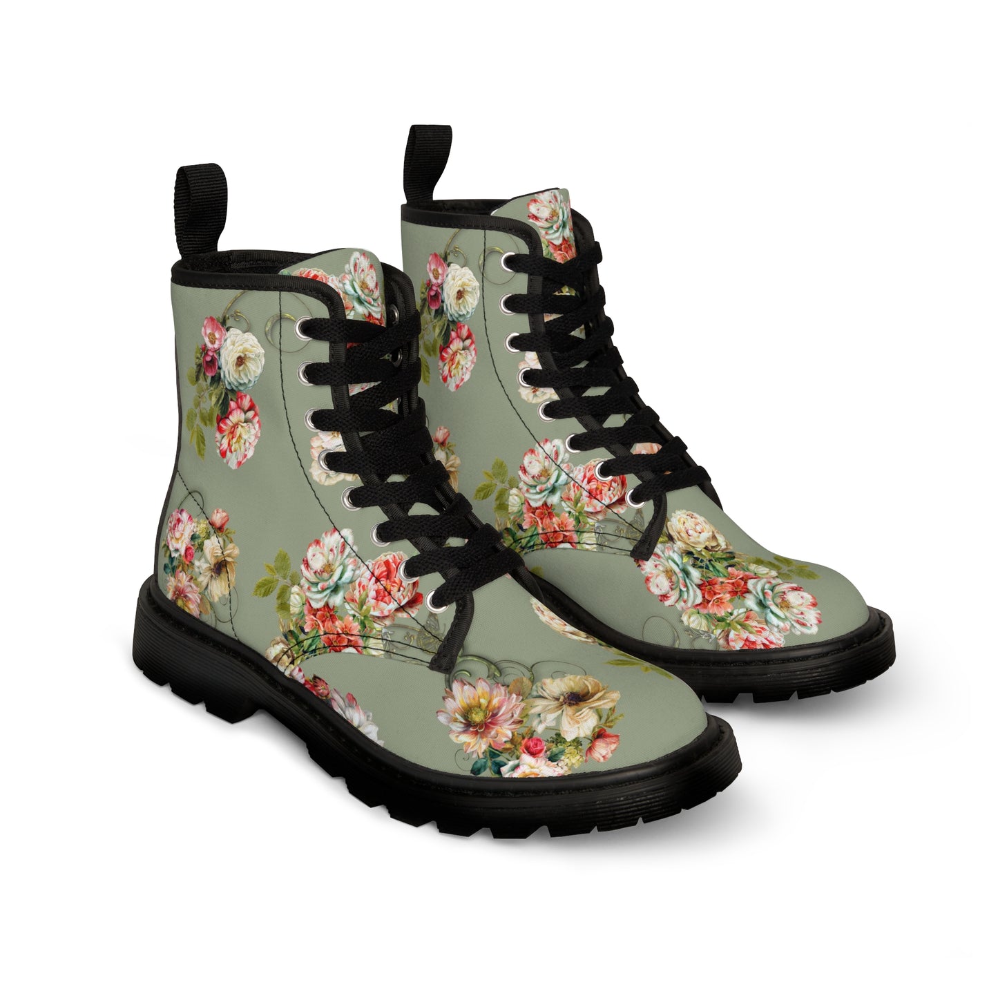 Vintage Roses on Sage Women's Canvas Boots