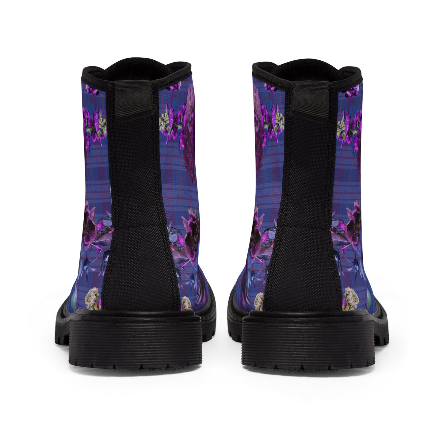 Plum Floral Plaid Women's Canvas Boots