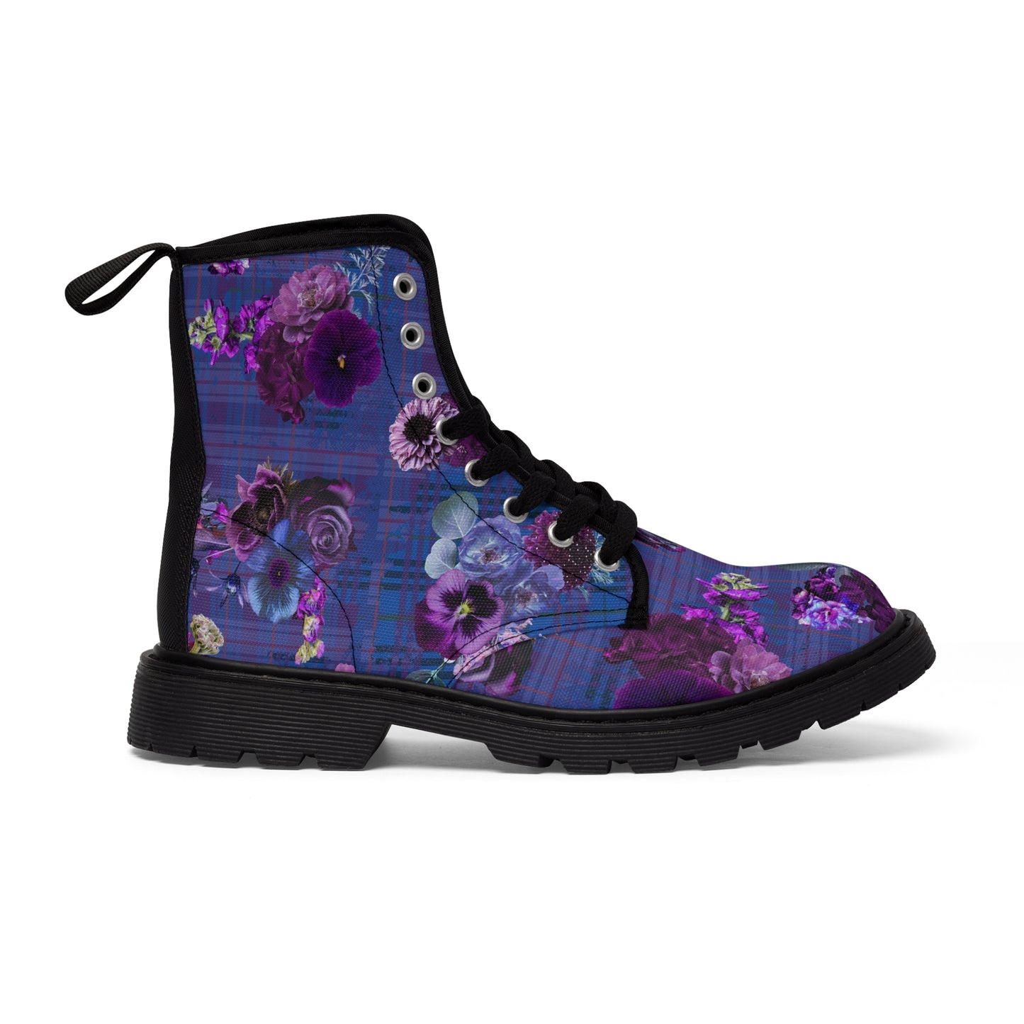 Plum Floral Plaid Women's Canvas Boots