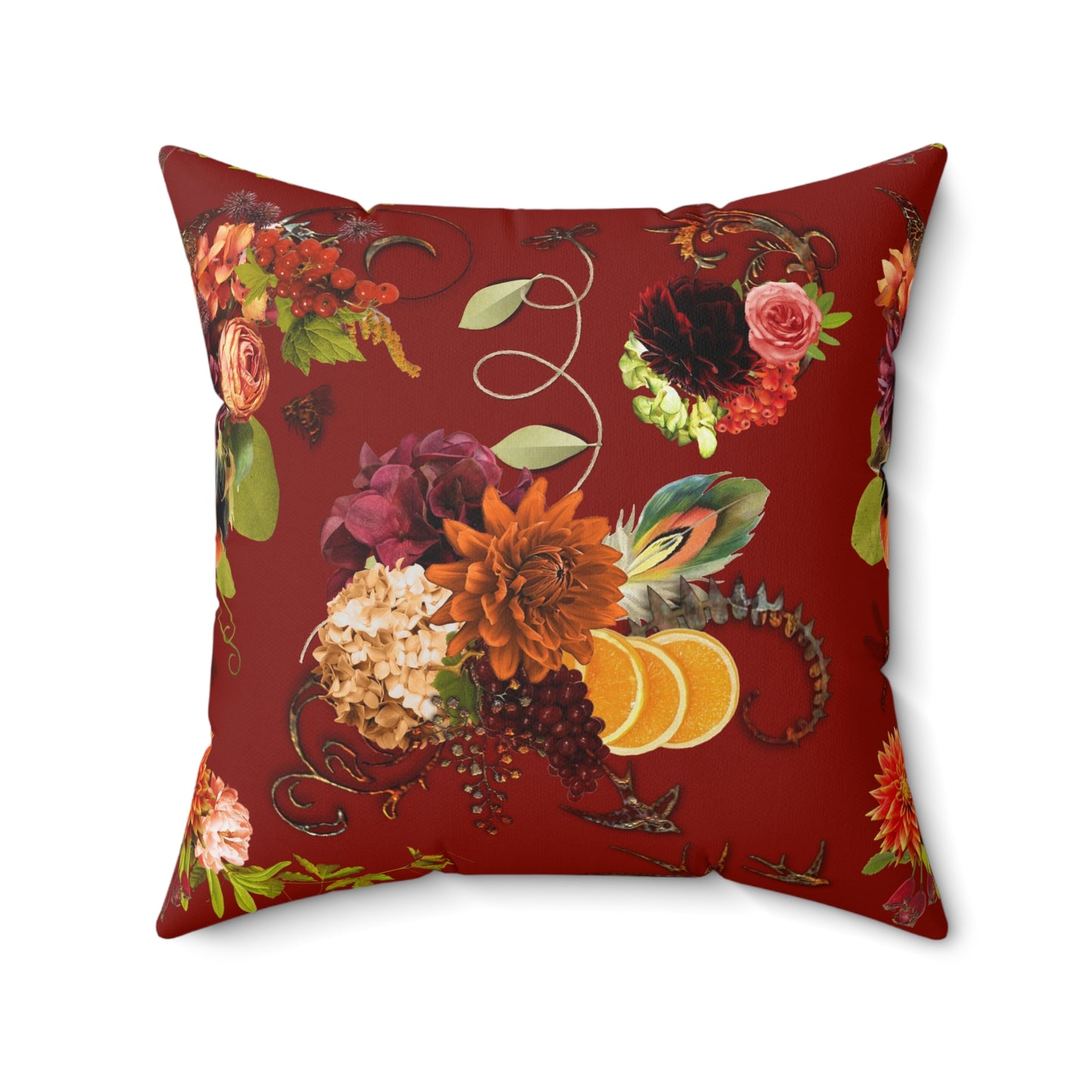 Garnet Floral Faux Suede Pillow